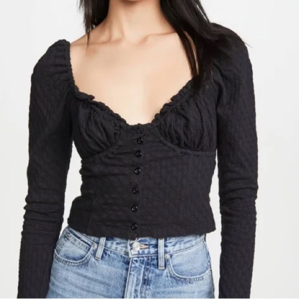 Free People Ladybug Long Sleeve Blouse with Sweetheart Neckline